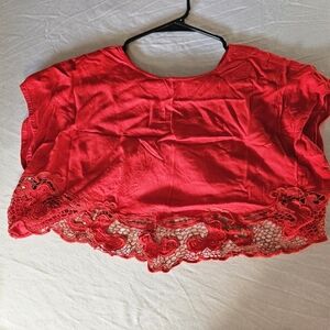 Forplay Red Lace Sheer Crop Top Size O